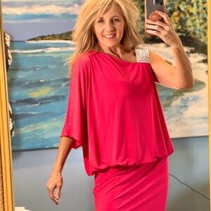 💗Jackie Jon, New York, Beautiful Pink Blousy Cocktail Dress,Sequin Shoulder,10
